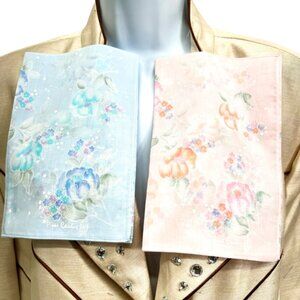 2 New  Pierre Cardin MiniScarf/Handkerchief Cotton 18" light blue pink floral(84